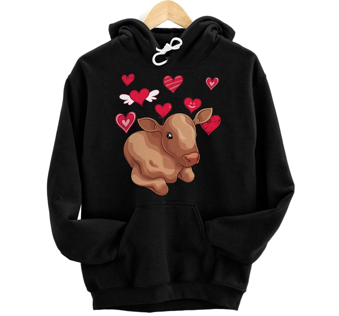Cute Farm Animal Cow Hearts Lover Farmer Baby Cow Pullover Hoodie