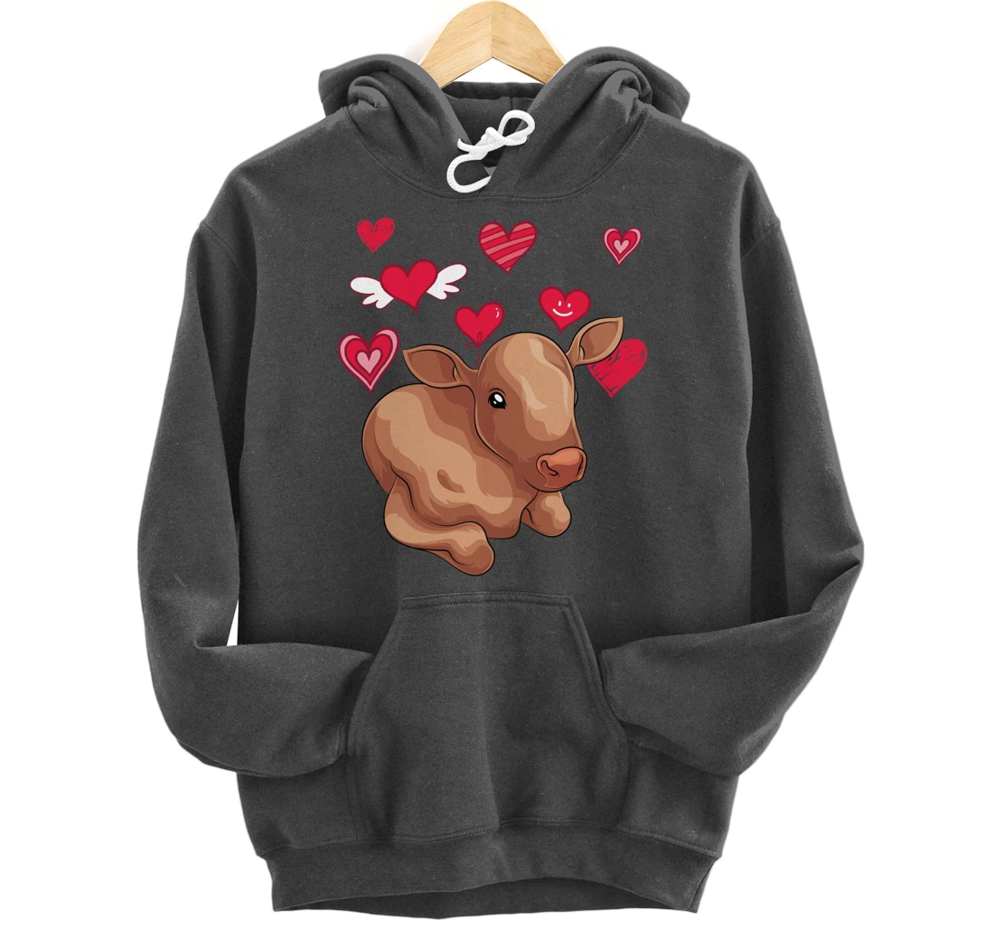 Cute Farm Animal Cow Hearts Lover Farmer Baby Cow Pullover Hoodie