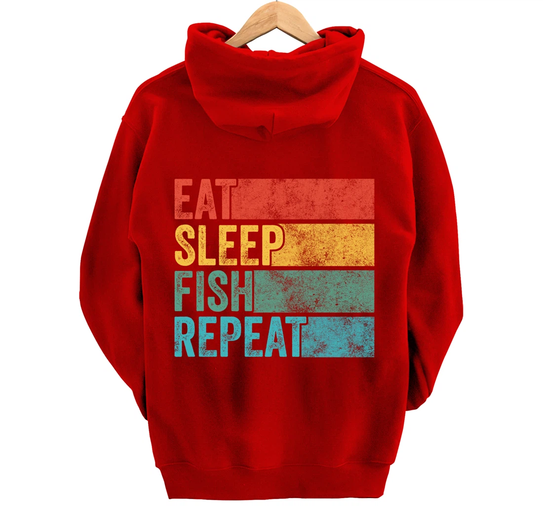 Eat Sleep Fish Repeat Funny Fishing Fisherman Vintage Retro Pullover Hoodie