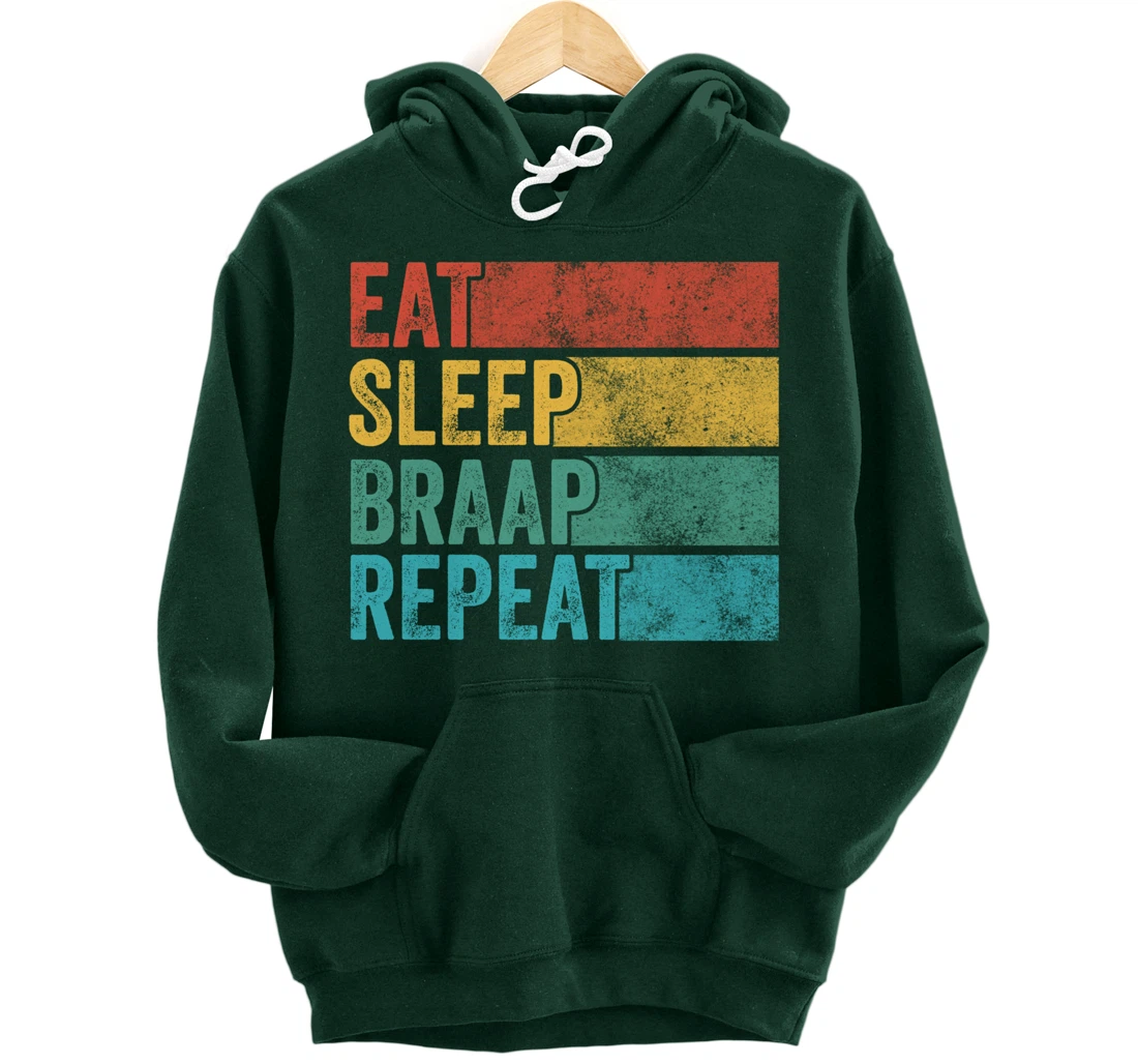 Funny Eat Sleep Braap Repeat Dirt Bike Motocross Vintage Pullover Hoodie