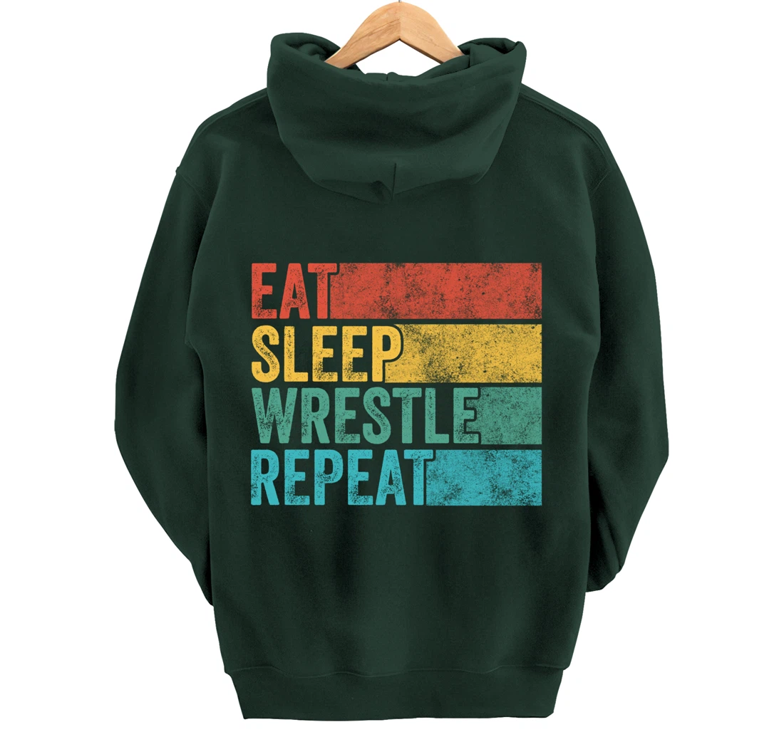 Eat Sleep Wrestle Repeat Wrestling Funny Vintage Distressed Pullover Hoodie