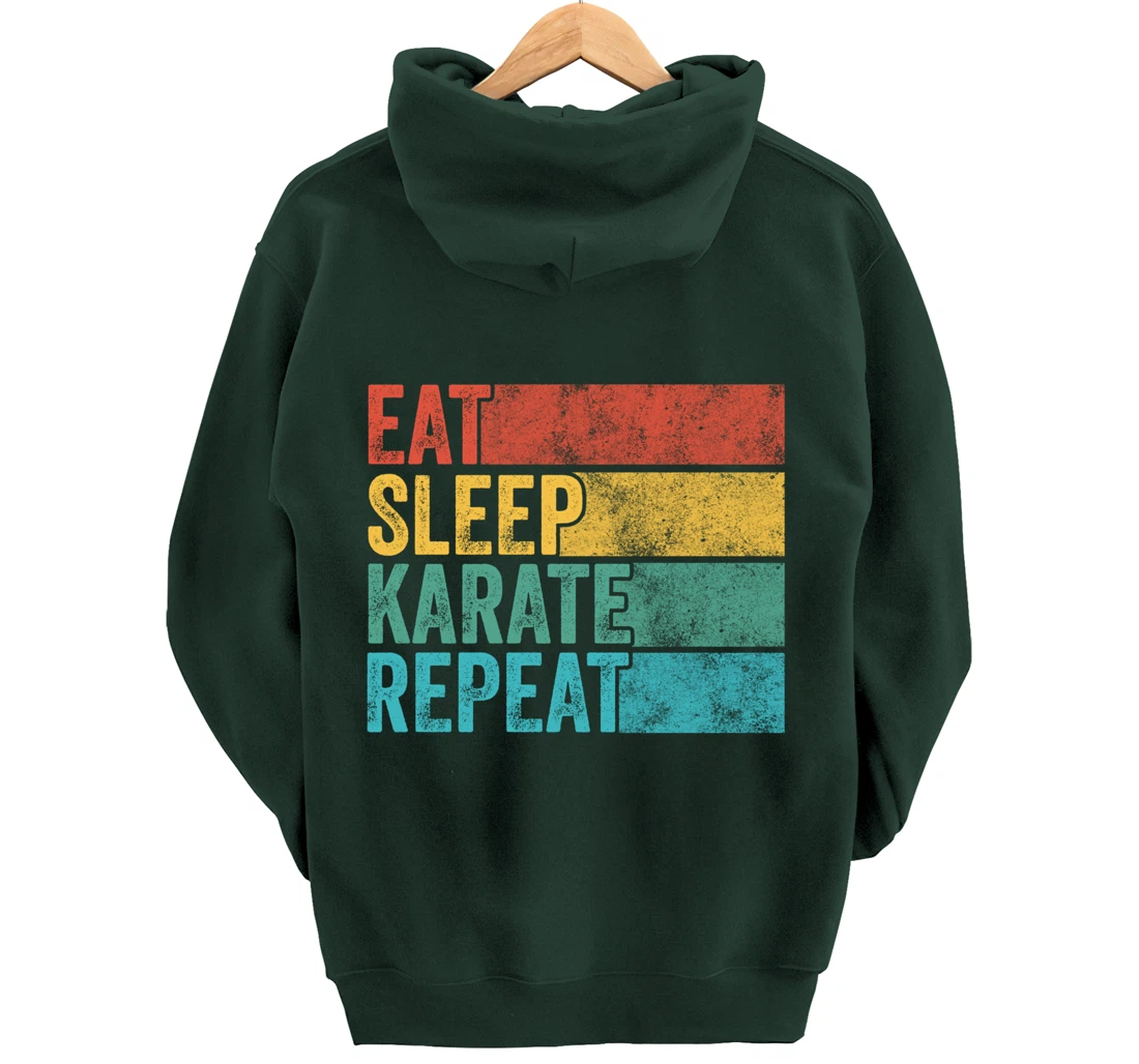 Eat Sleep Karate Repeat Funny Vintage Distressed Retro Pullover Hoodie
