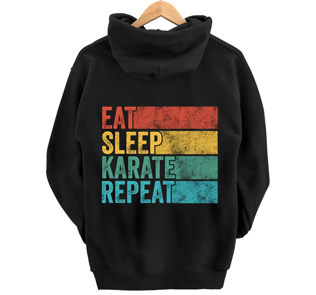 Eat Sleep Karate Repeat Funny Vintage Distressed Retro Pullover Hoodie