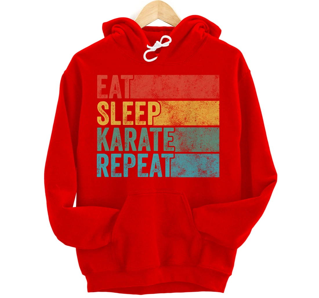 Eat Sleep Karate Repeat Funny Vintage Distressed Retro Pullover Hoodie