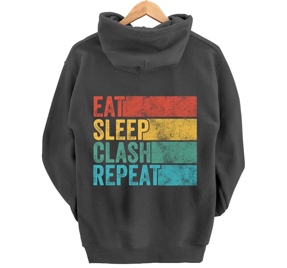 Eat Sleep Clash Repeat Gaming Clans Funny Vintage Distressed Pullover Hoodie