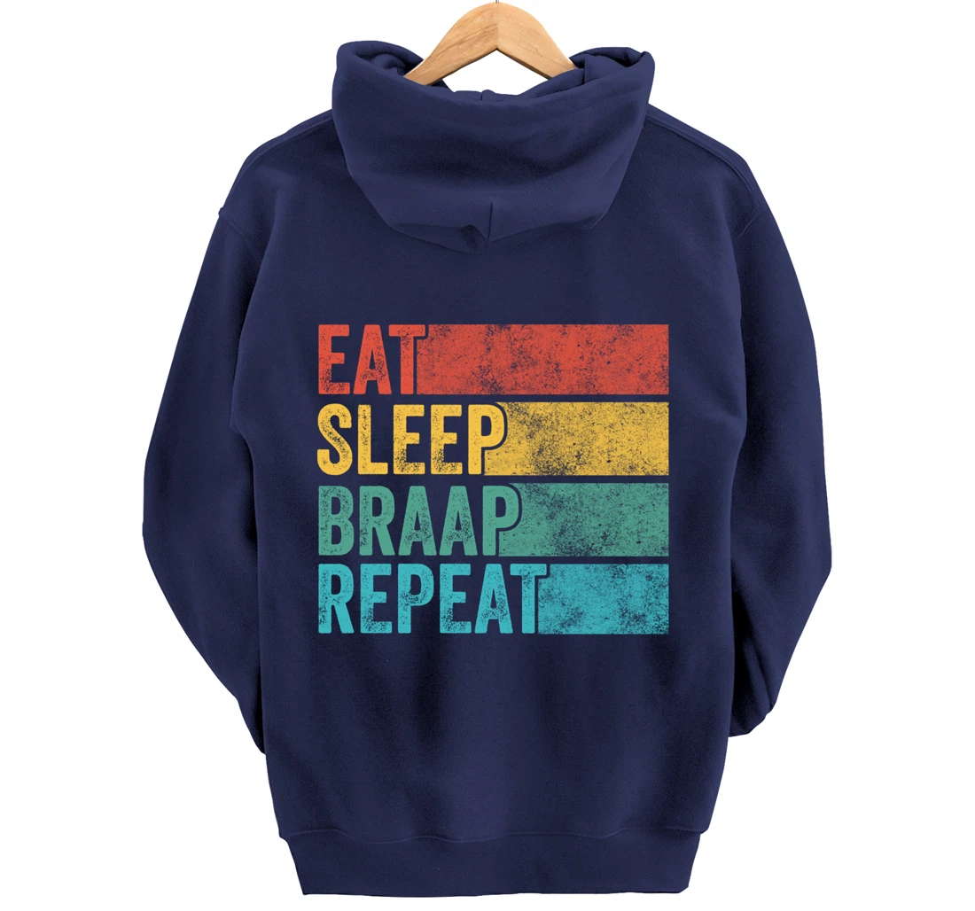 Funny Eat Sleep Braap Repeat Dirt Bike Motocross Vintage Pullover Hoodie