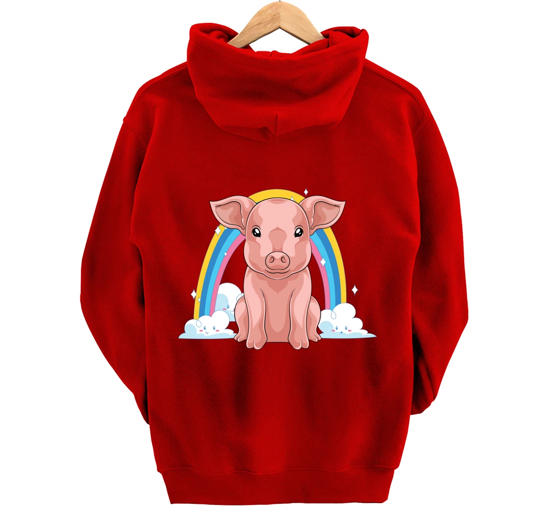 Piglet Farm Animal Lover Rainbow Farmer Cute Baby Pig Pullover Hoodie