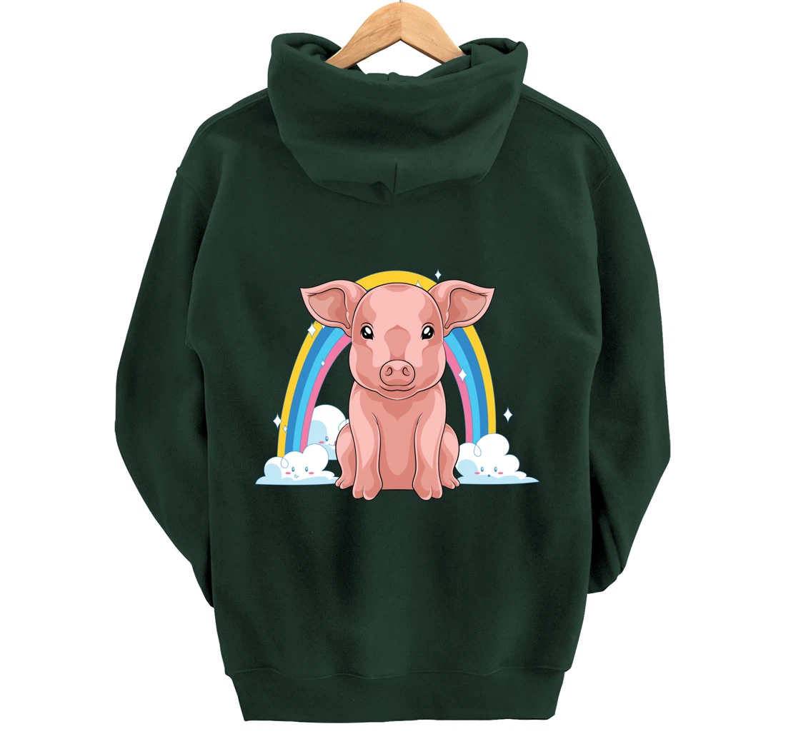 Piglet Farm Animal Lover Rainbow Farmer Cute Baby Pig Pullover Hoodie