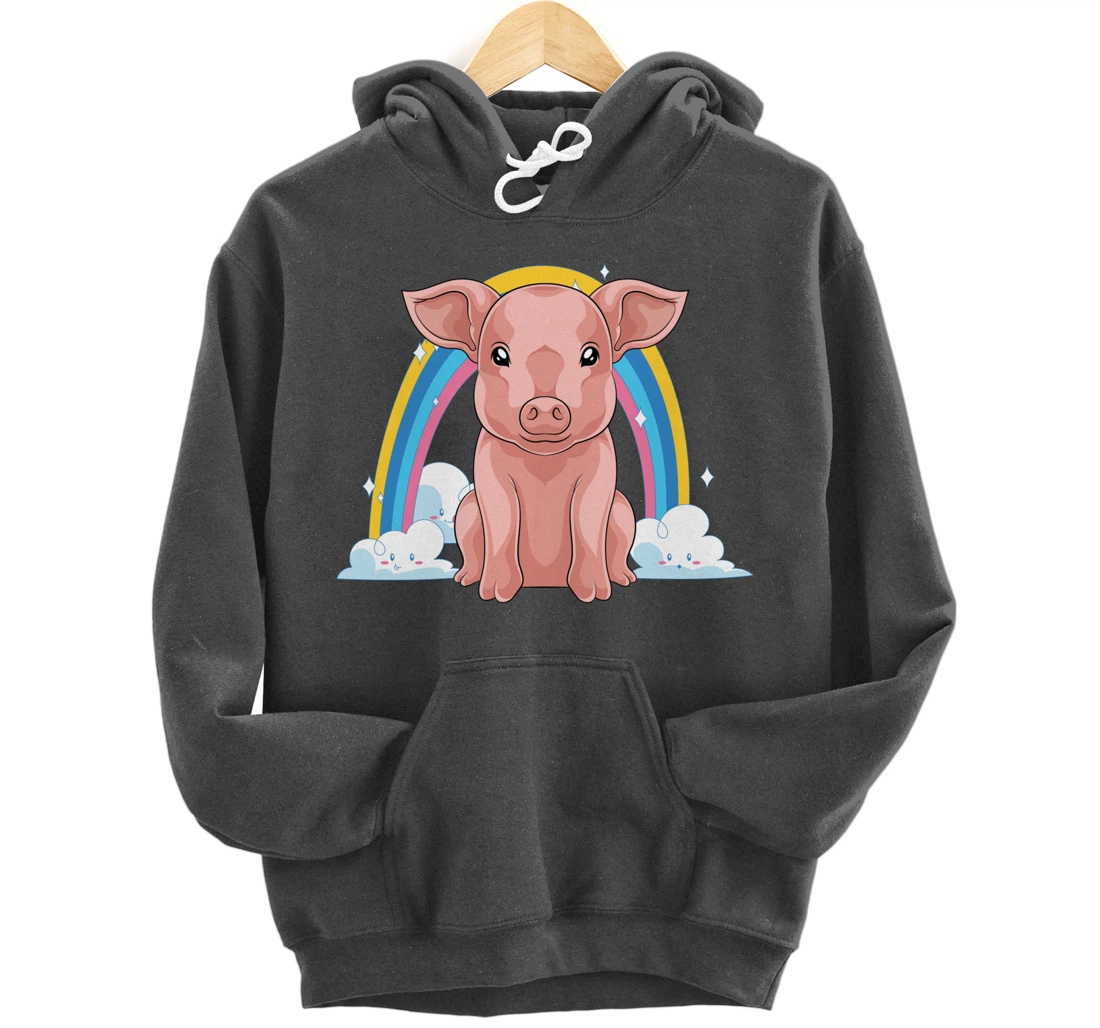 Piglet Farm Animal Lover Rainbow Farmer Cute Baby Pig Pullover Hoodie