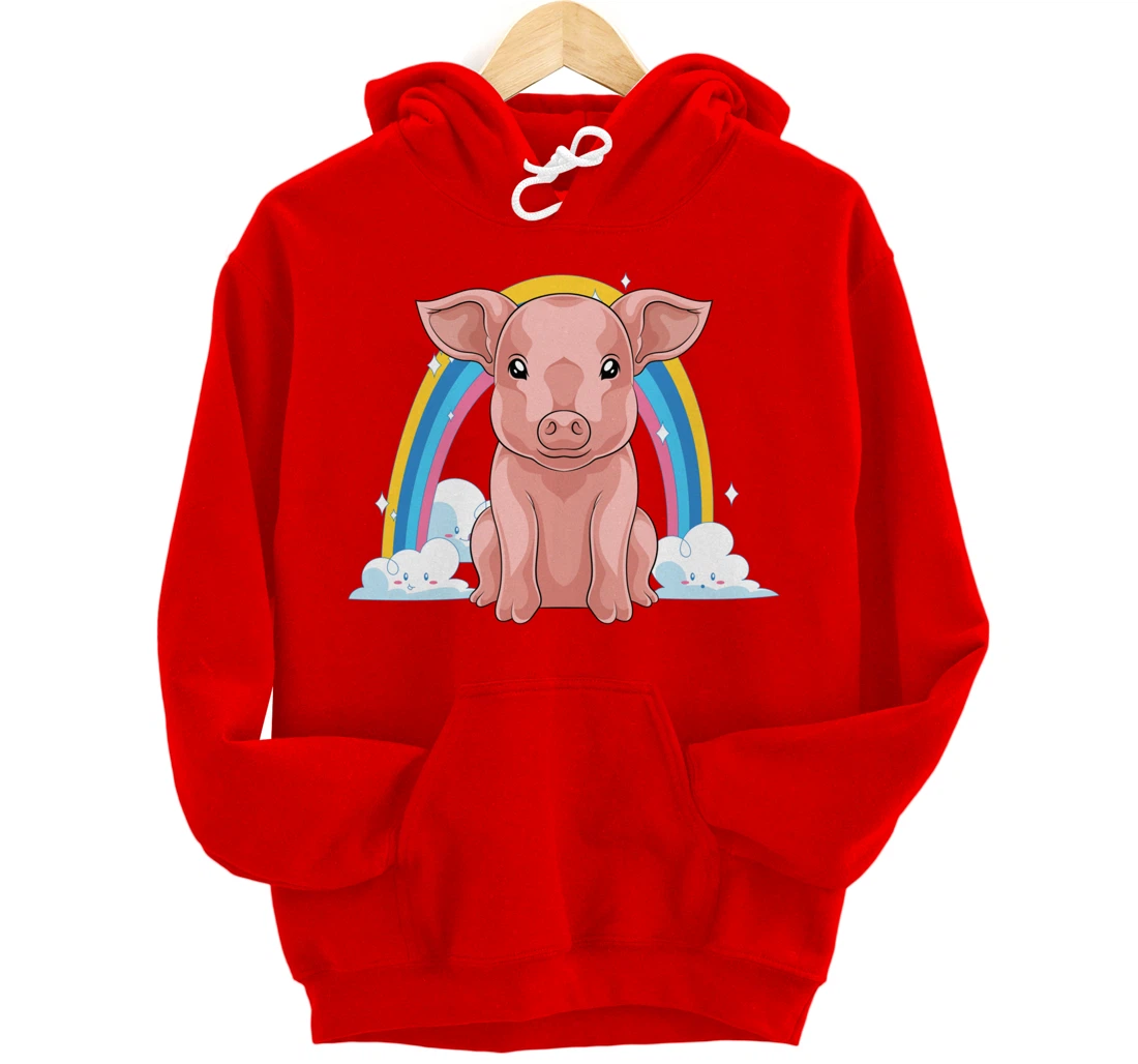 Piglet Farm Animal Lover Rainbow Farmer Cute Baby Pig Pullover Hoodie