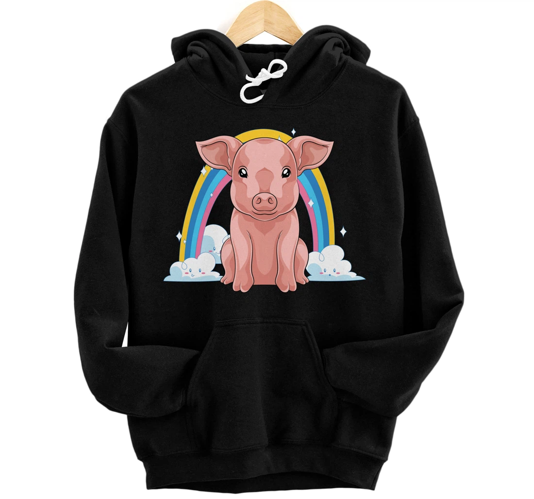 Piglet Farm Animal Lover Rainbow Farmer Cute Baby Pig Pullover Hoodie