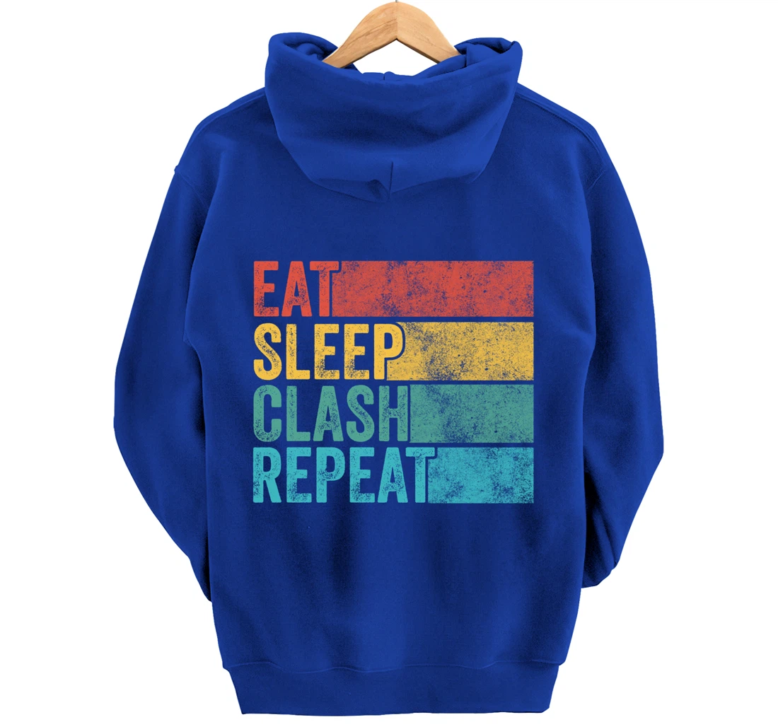 Eat Sleep Clash Repeat Gaming Clans Funny Vintage Distressed Pullover Hoodie