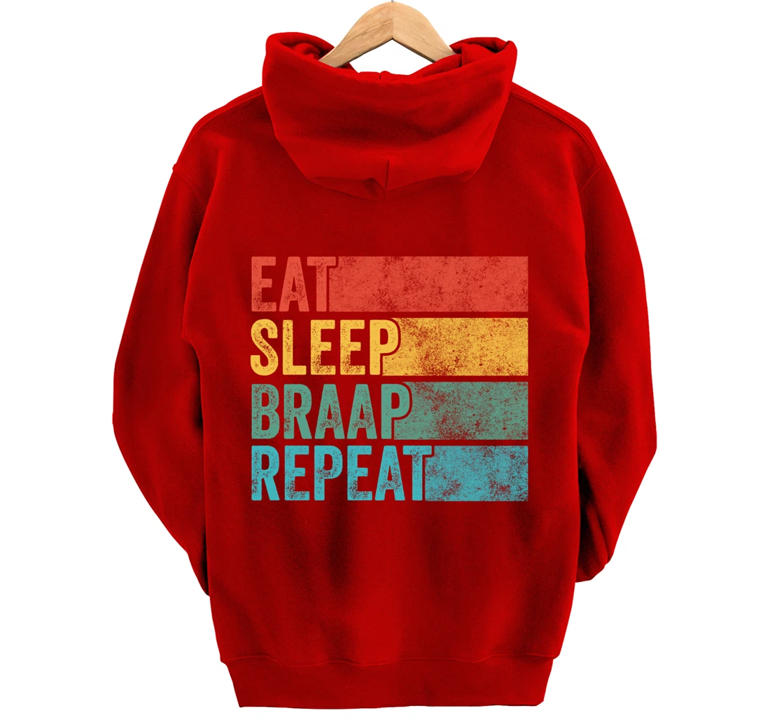 Funny Eat Sleep Braap Repeat Dirt Bike Motocross Vintage Pullover Hoodie