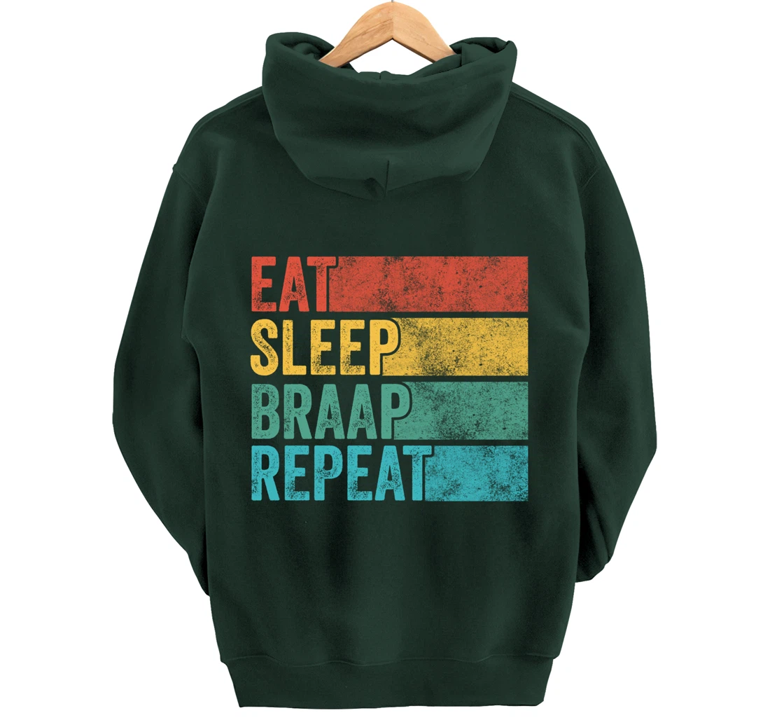 Funny Eat Sleep Braap Repeat Dirt Bike Motocross Vintage Pullover Hoodie