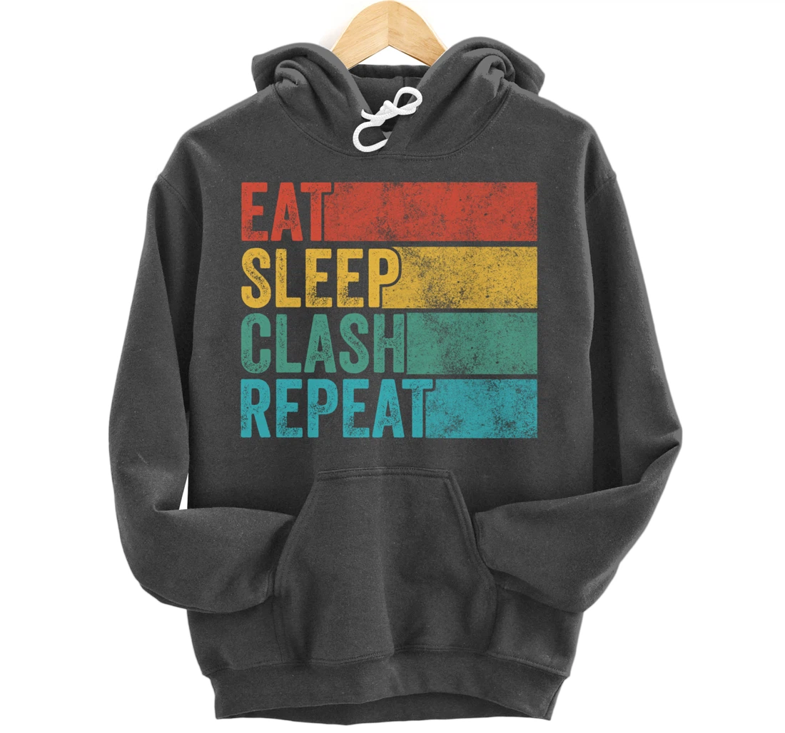 Eat Sleep Clash Repeat Gaming Clans Funny Vintage Distressed Pullover Hoodie