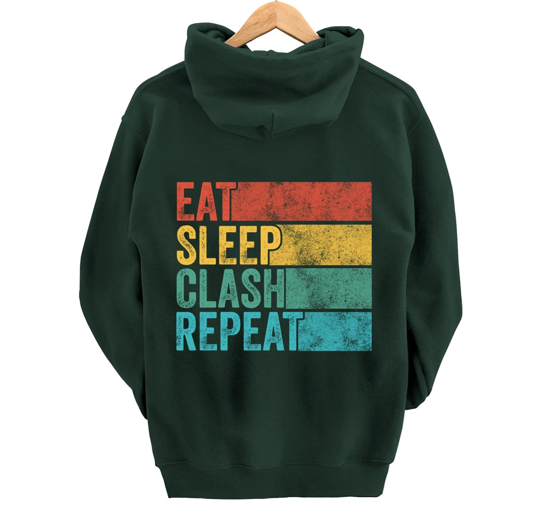 Eat Sleep Clash Repeat Gaming Clans Funny Vintage Distressed Pullover Hoodie