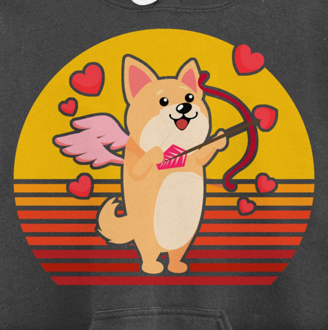 Valentines Day Cute Dog Corgi Puppy Dog Cupid Retro Pullover Hoodie