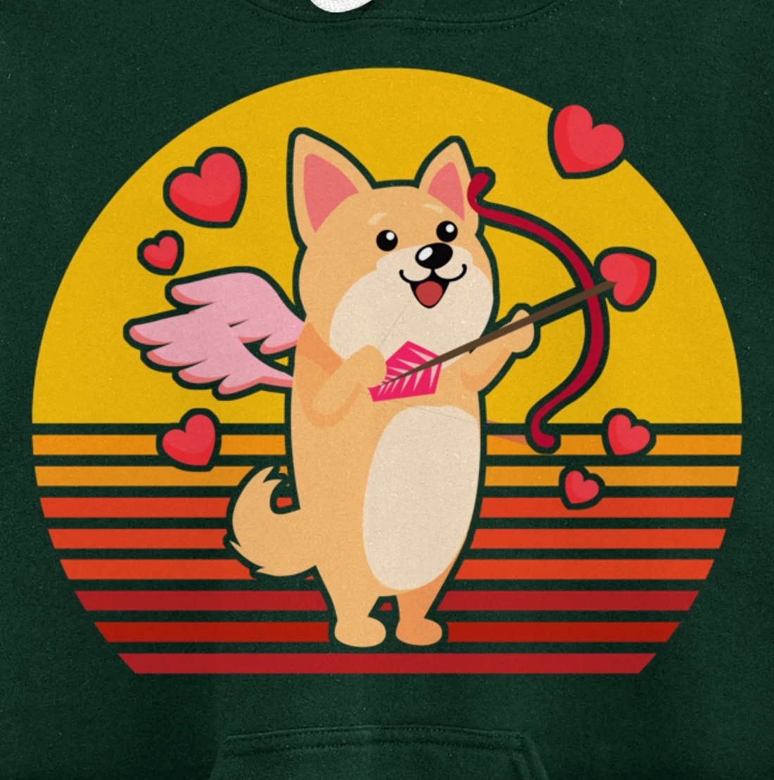 Valentines Day Cute Dog Corgi Puppy Dog Cupid Retro Pullover Hoodie