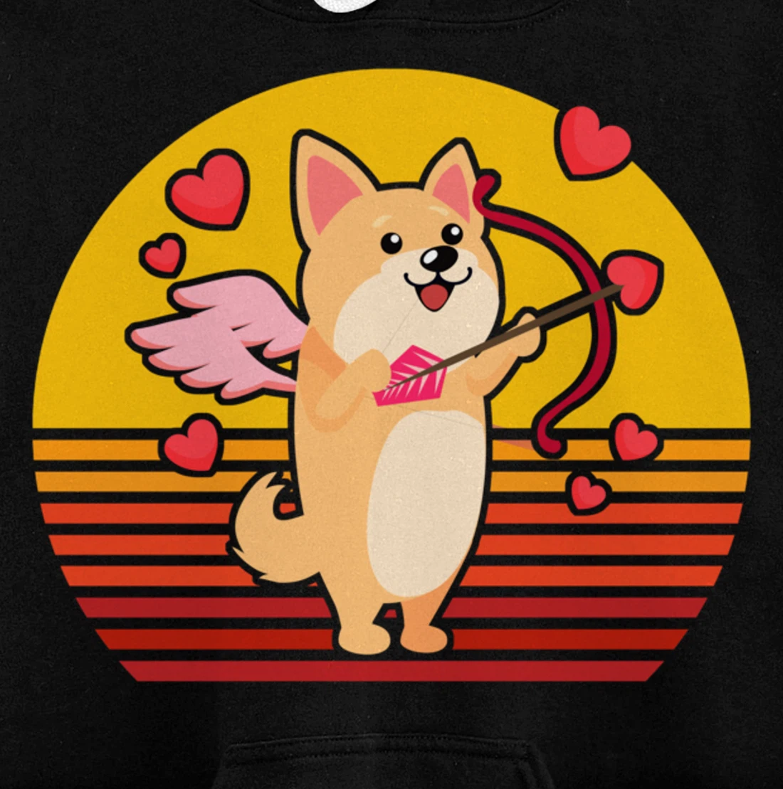 Valentines Day Cute Dog Corgi Puppy Dog Cupid Retro Pullover Hoodie