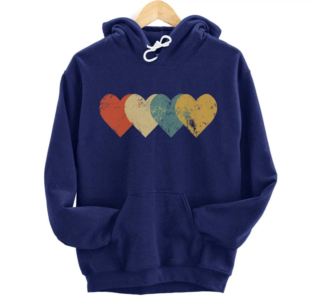 Vintage Hearts Cool Retro Valentines Day Pullover Hoodie