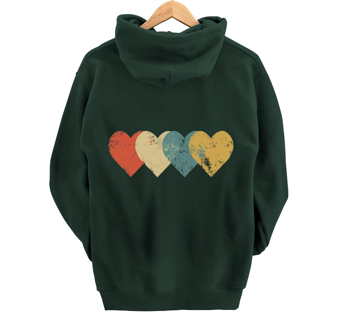 Vintage Hearts Cool Retro Valentines Day Pullover Hoodie