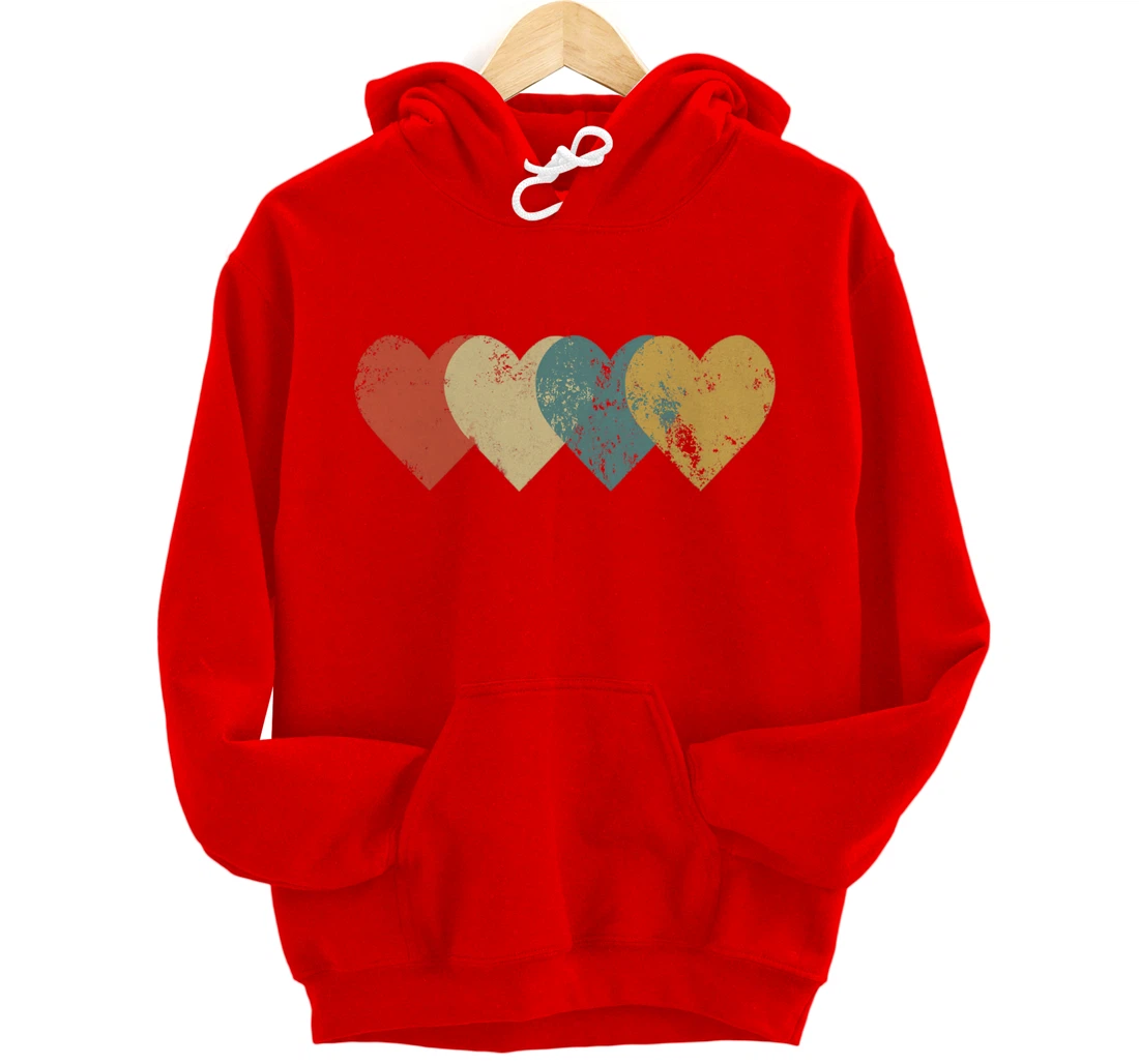 Vintage Hearts Cool Retro Valentines Day Pullover Hoodie