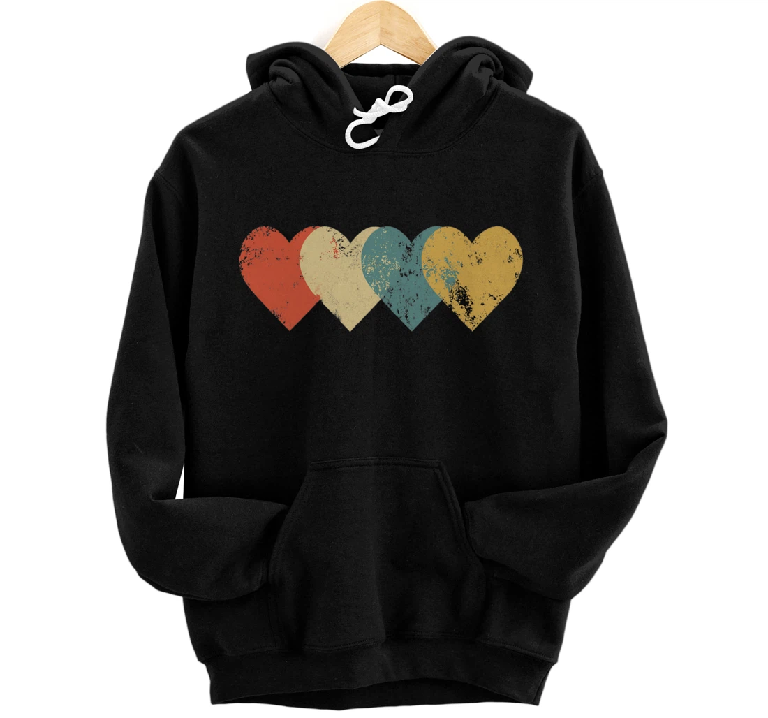 Vintage Hearts Cool Retro Valentines Day Pullover Hoodie