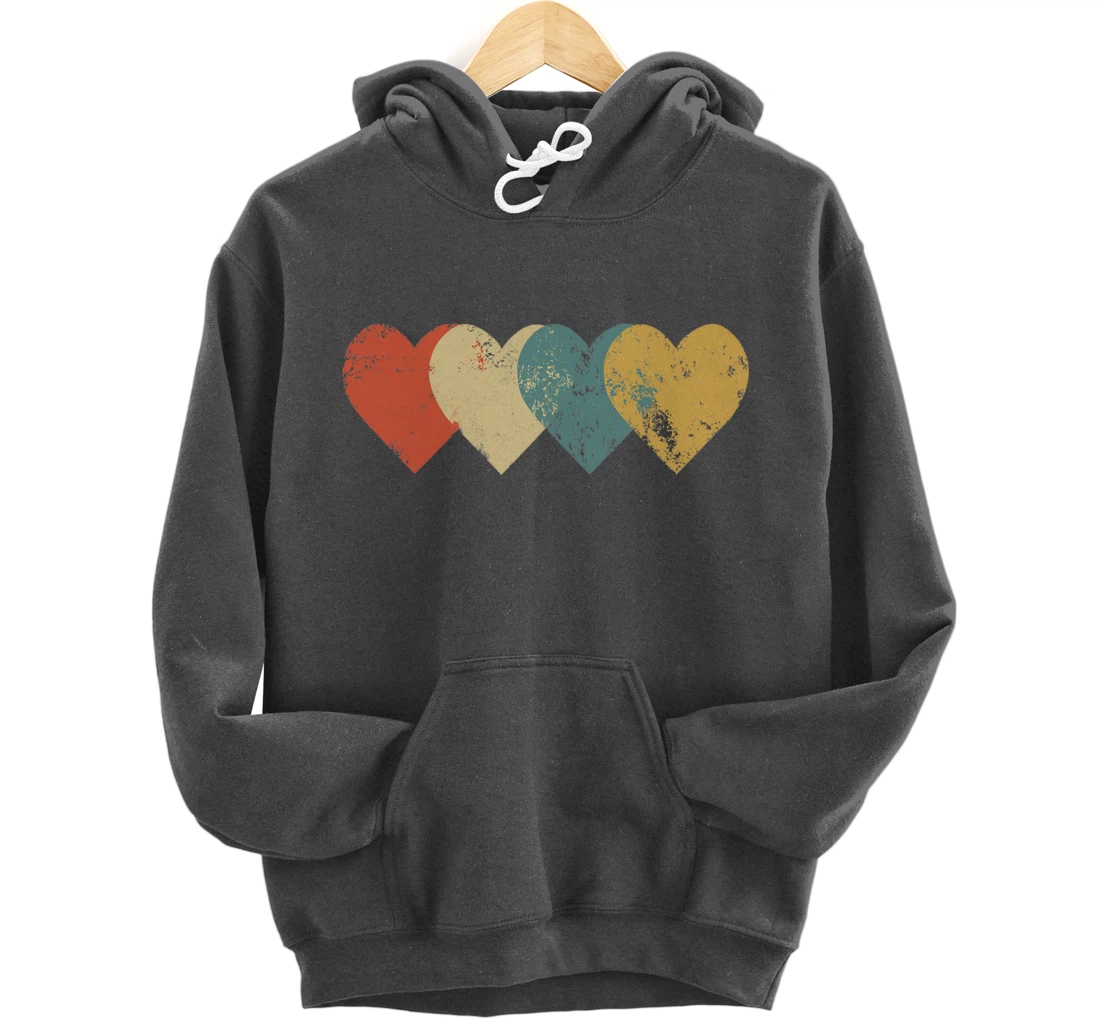 Vintage Hearts Cool Retro Valentines Day Pullover Hoodie