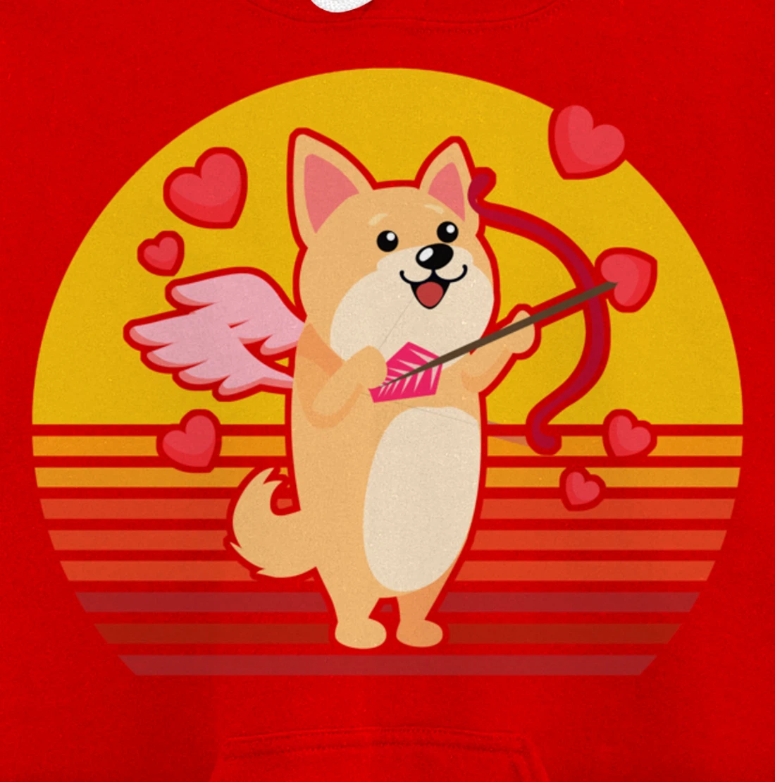 Valentines Day Cute Dog Corgi Puppy Dog Cupid Retro Pullover Hoodie