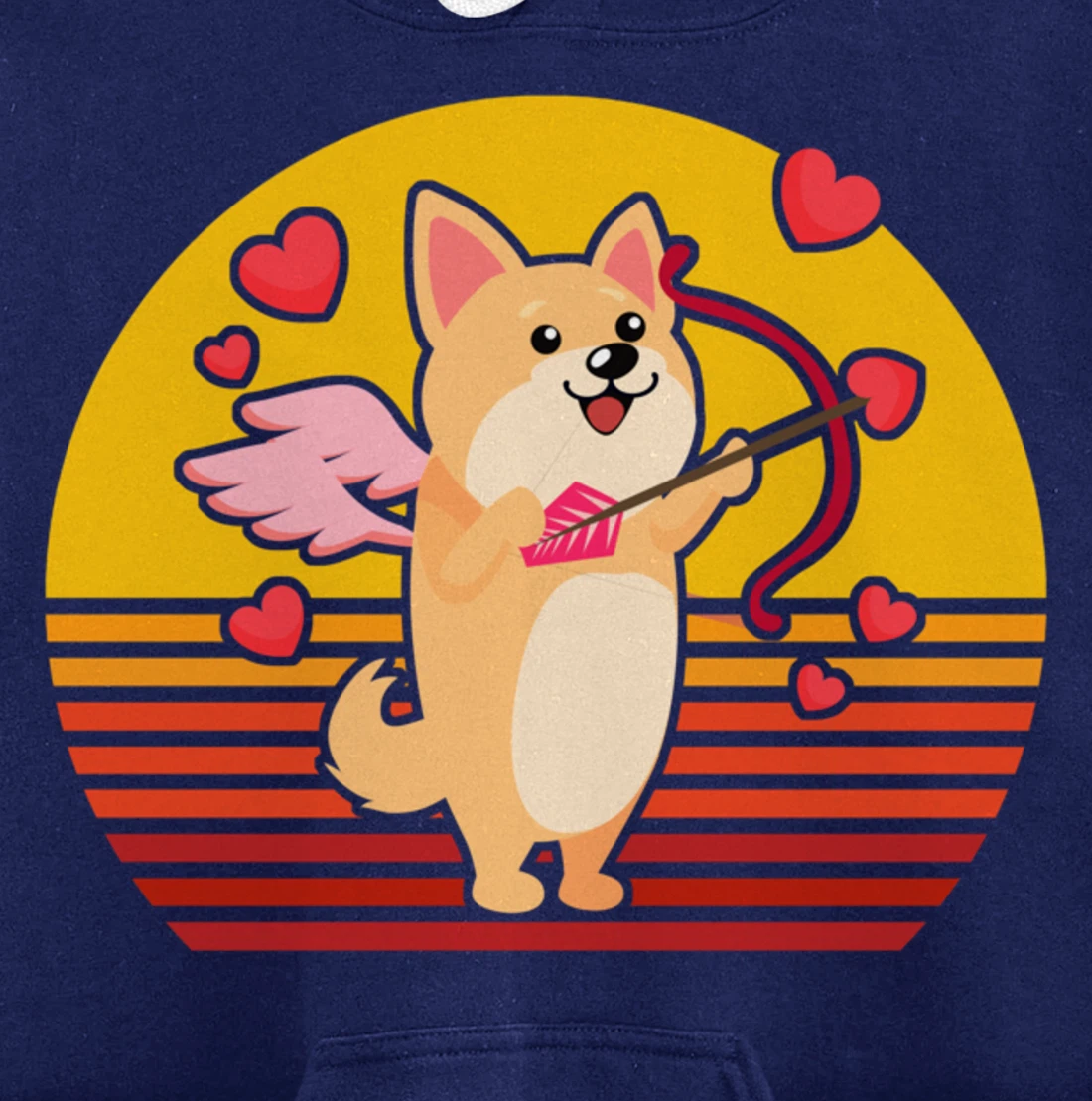 Valentines Day Cute Dog Corgi Puppy Dog Cupid Retro Pullover Hoodie