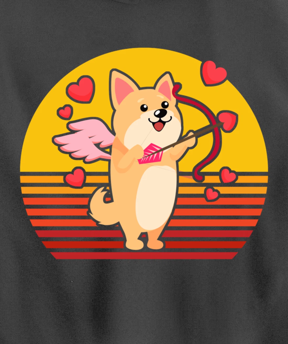 Valentines Day Cute Dog Corgi Puppy Dog Cupid Retro Pullover Hoodie