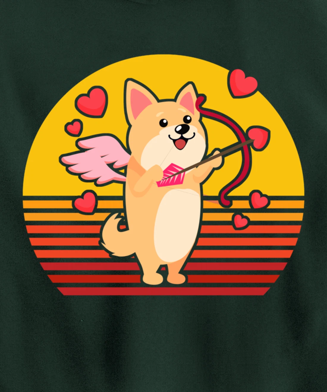 Valentines Day Cute Dog Corgi Puppy Dog Cupid Retro Pullover Hoodie