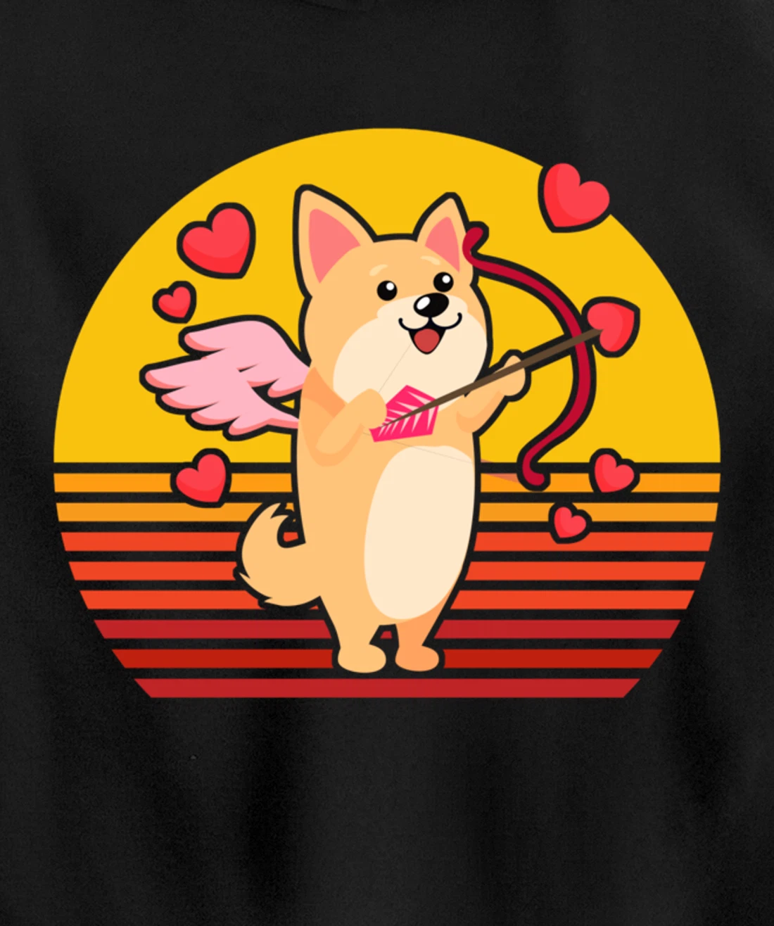 Valentines Day Cute Dog Corgi Puppy Dog Cupid Retro Pullover Hoodie