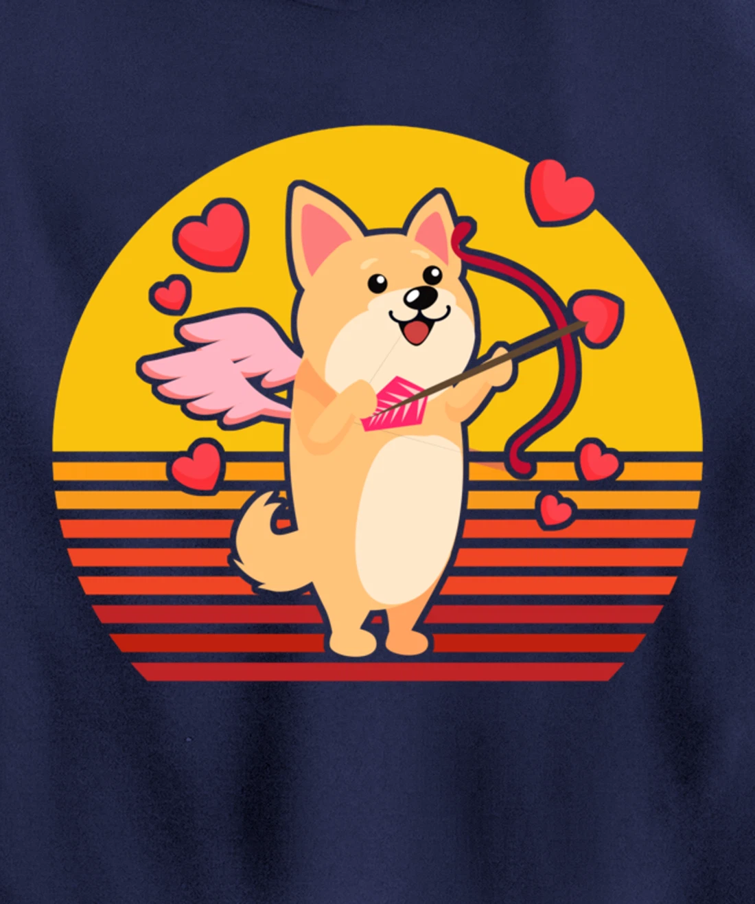 Valentines Day Cute Dog Corgi Puppy Dog Cupid Retro Pullover Hoodie