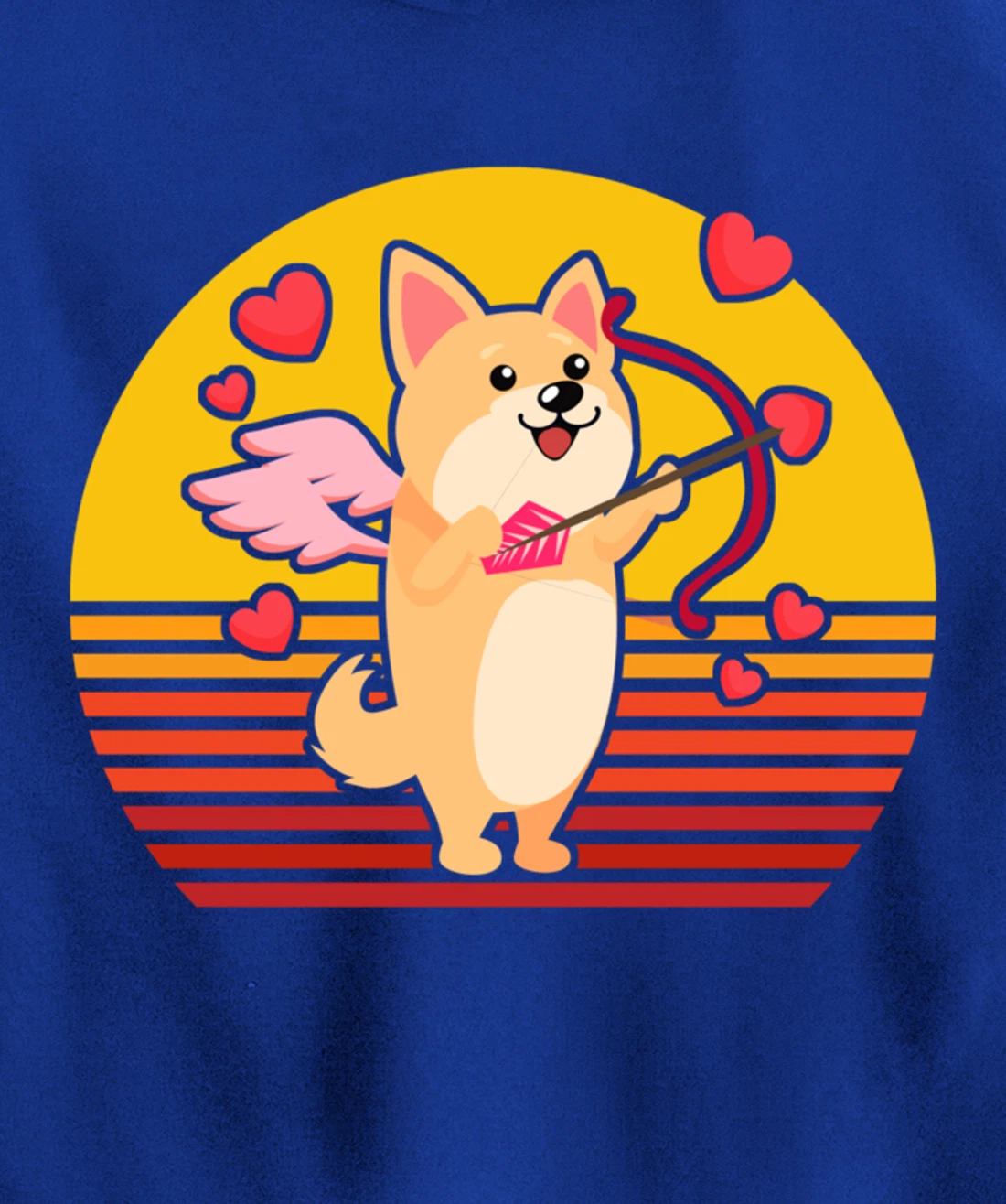 Valentines Day Cute Dog Corgi Puppy Dog Cupid Retro Pullover Hoodie
