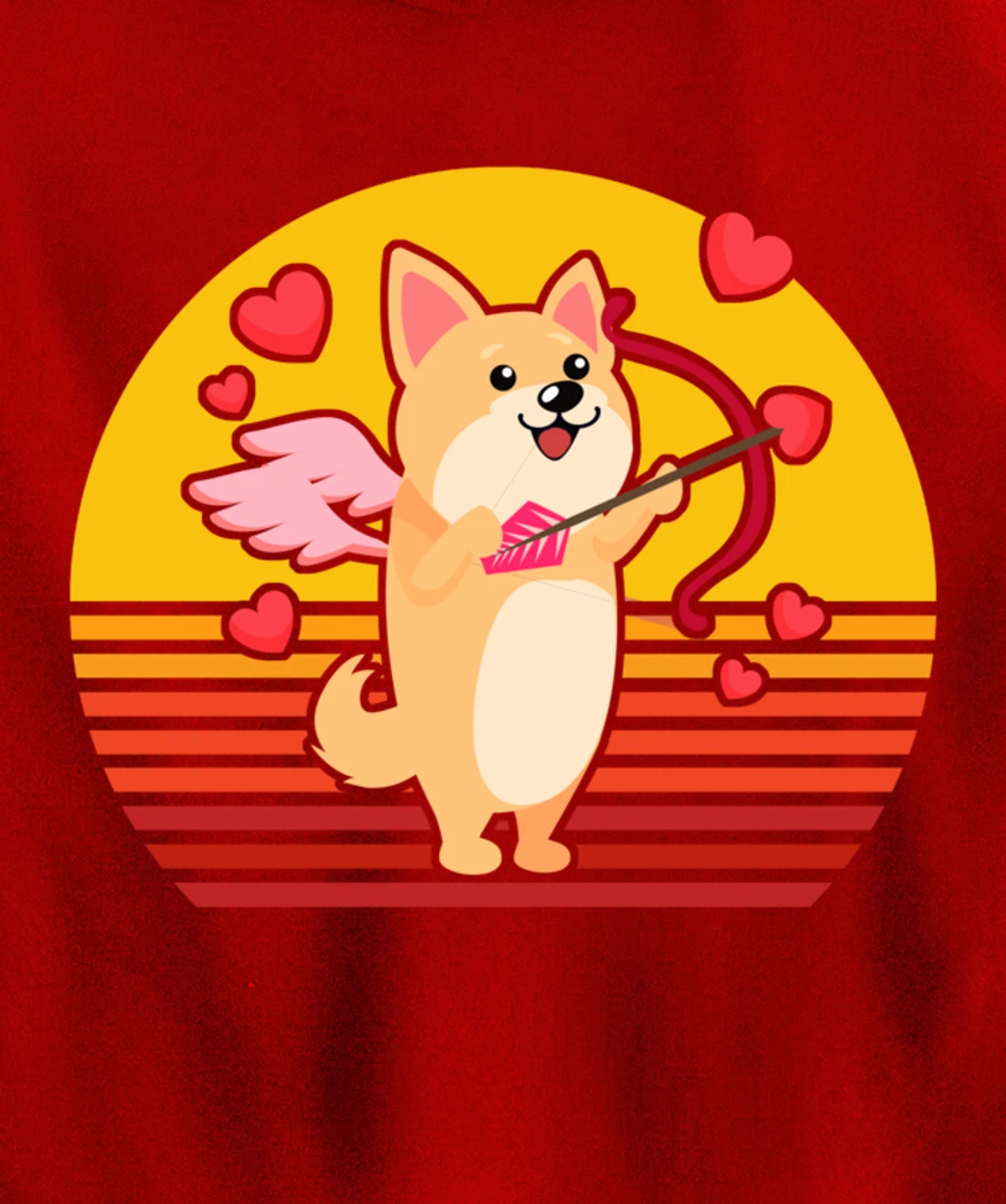 Valentines Day Cute Dog Corgi Puppy Dog Cupid Retro Pullover Hoodie