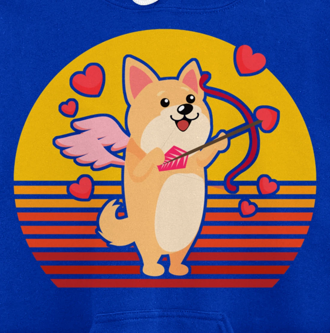 Valentines Day Cute Dog Corgi Puppy Dog Cupid Retro Pullover Hoodie