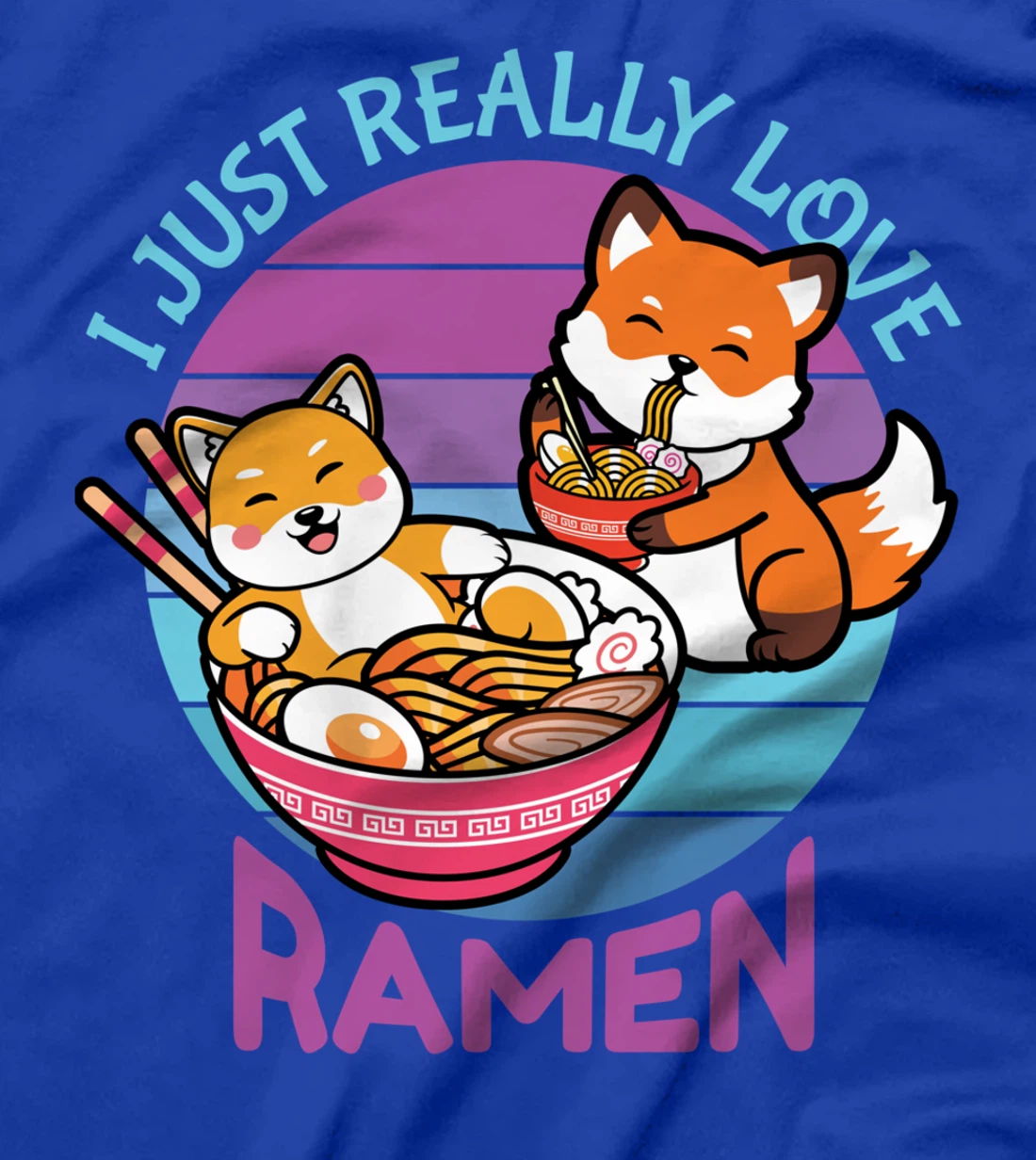 I Just Really Love Ramen Cat Fox Synthwave Lover Lovers T-Shirt