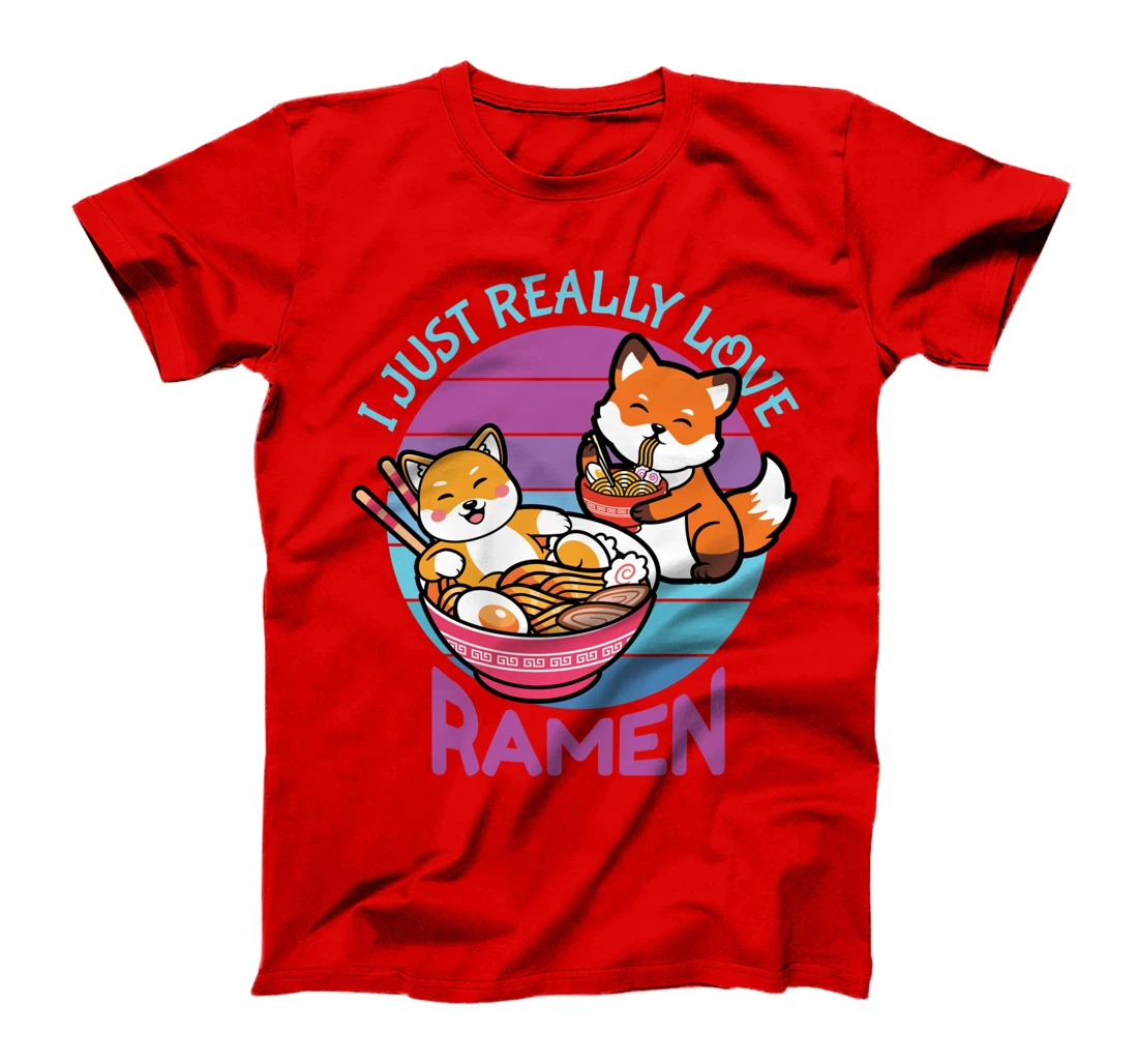 I Just Really Love Ramen Cat Fox Synthwave Lover Lovers T-Shirt