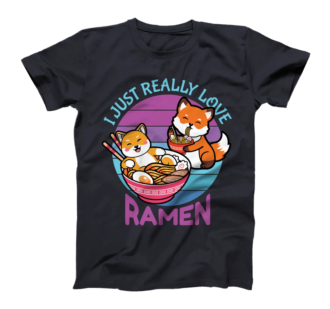 I Just Really Love Ramen Cat Fox Synthwave Lover Lovers T-Shirt