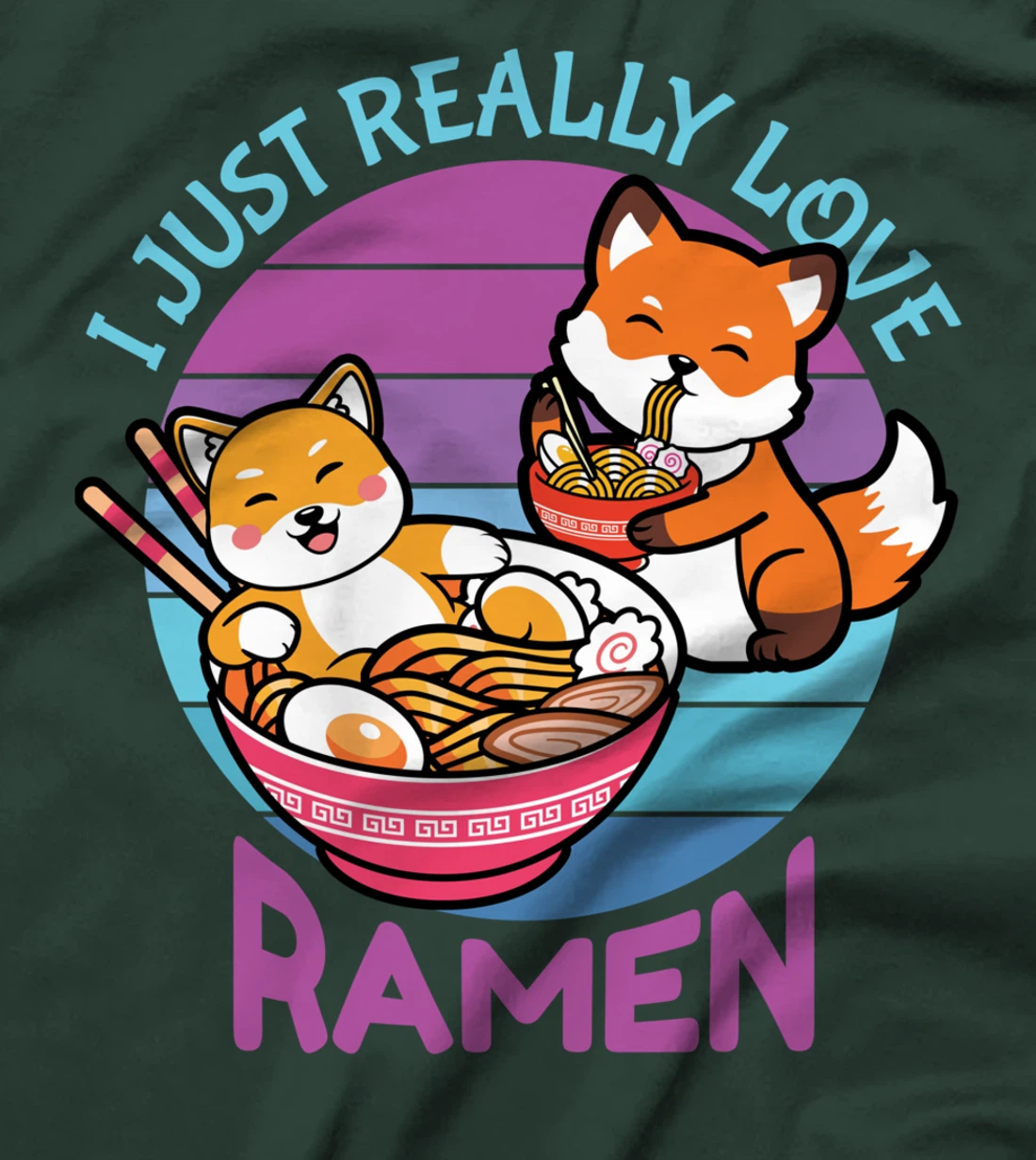 I Just Really Love Ramen Cat Fox Synthwave Lover Lovers T-Shirt