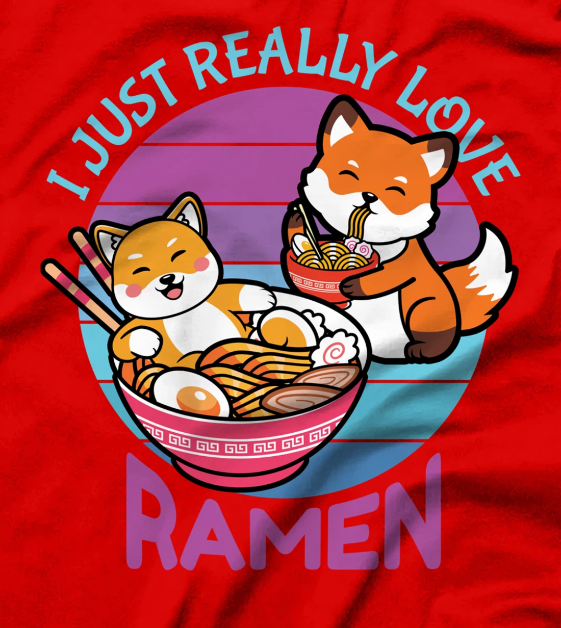 I Just Really Love Ramen Cat Fox Synthwave Lover Lovers T-Shirt