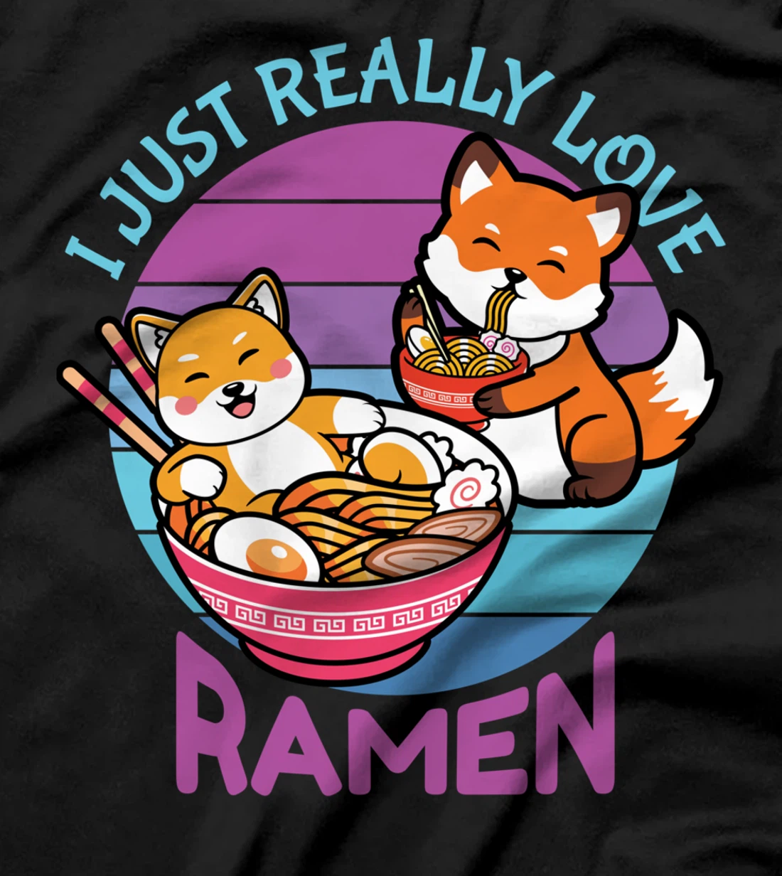 I Just Really Love Ramen Cat Fox Synthwave Lover Lovers T-Shirt