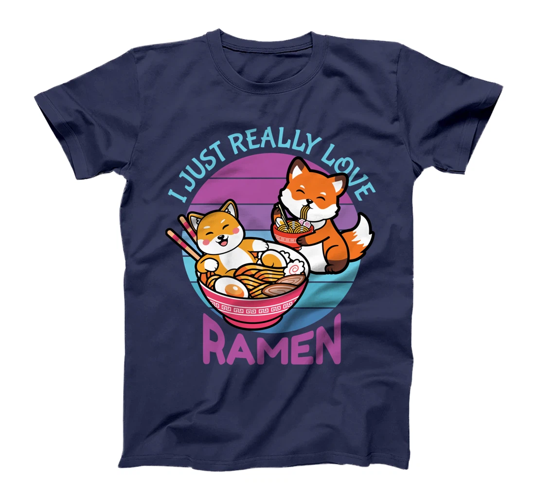 I Just Really Love Ramen Cat Fox Synthwave Lover Lovers T-Shirt