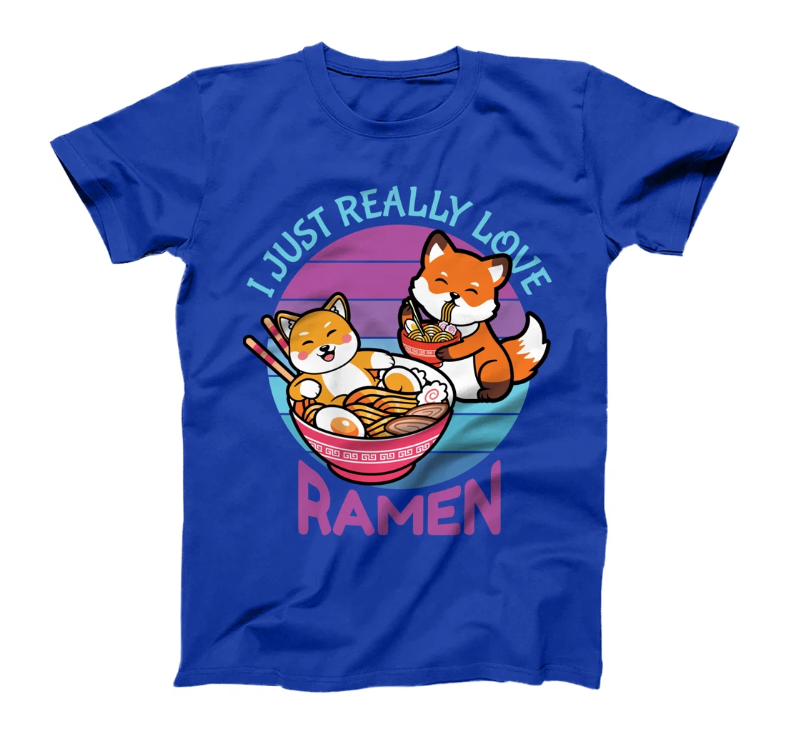 I Just Really Love Ramen Cat Fox Synthwave Lover Lovers T-Shirt
