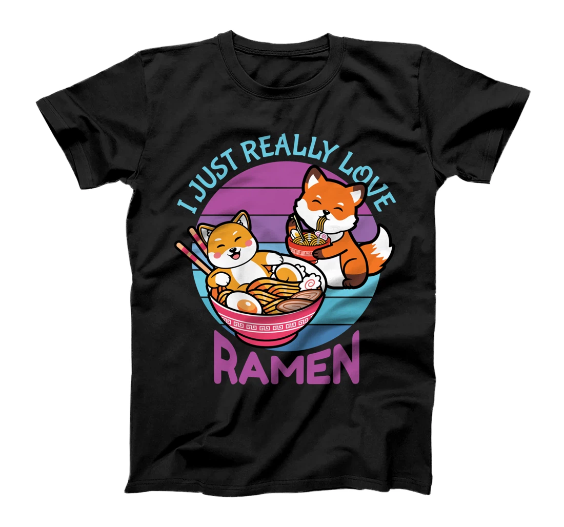 I Just Really Love Ramen Cat Fox Synthwave Lover Lovers T-Shirt