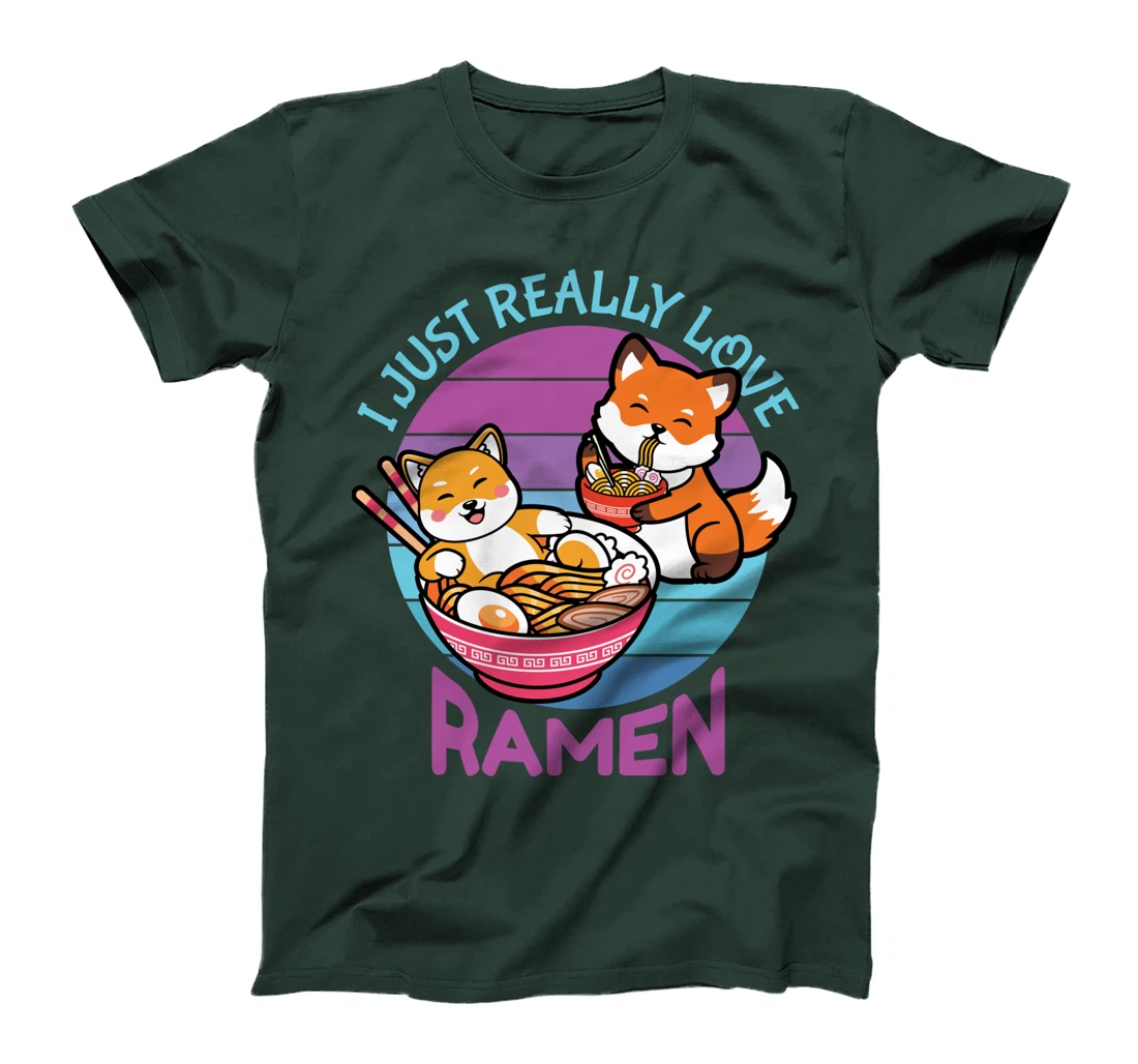 I Just Really Love Ramen Cat Fox Synthwave Lover Lovers T-Shirt