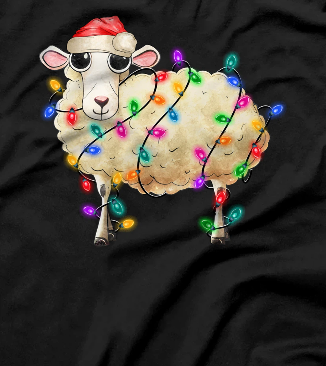 Cute Christmas Sheep tangled in lights (C) T-Shirt