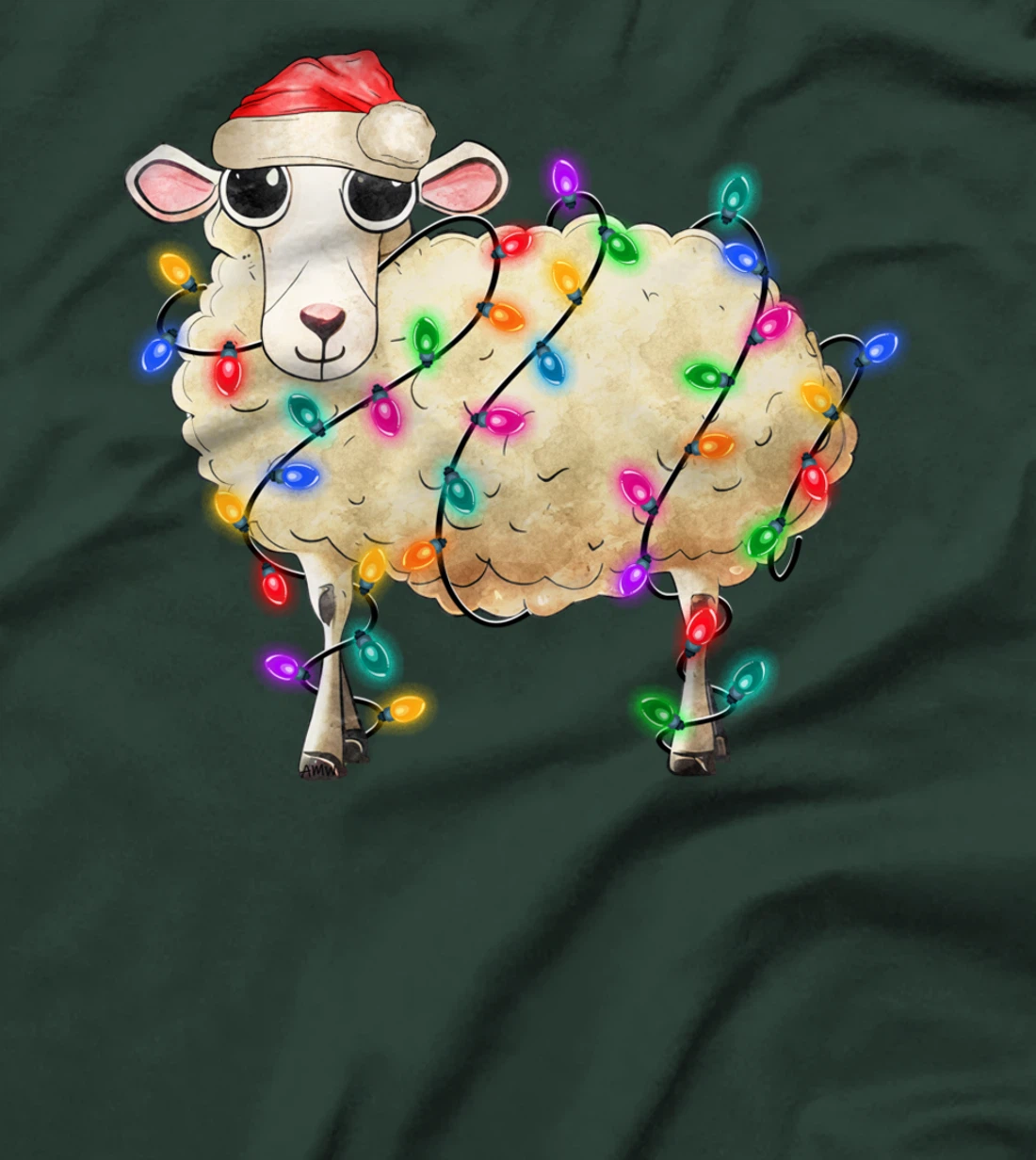 Cute Christmas Sheep tangled in lights (C) T-Shirt