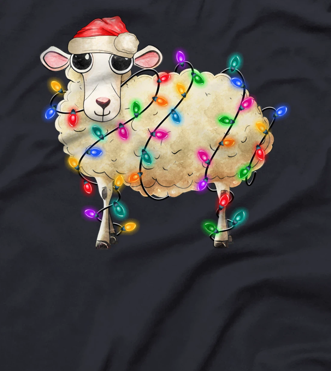 Cute Christmas Sheep tangled in lights (C) T-Shirt